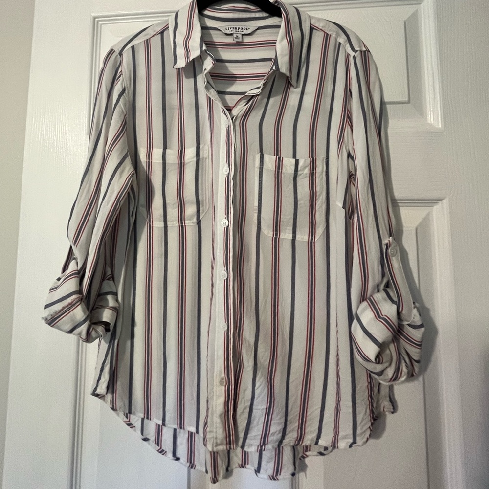 Liverpool Red and Blue Striped Shirt